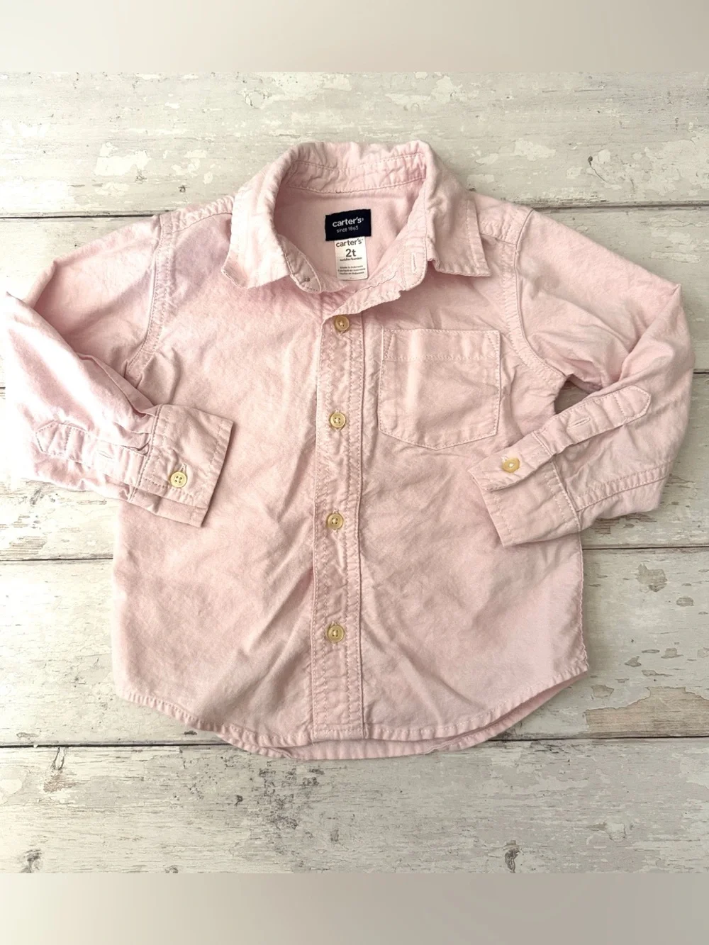 Carters 2T Boys Pastel Ligjt Pink Long Sleeve Button Up Shirt Toddler Kids Top